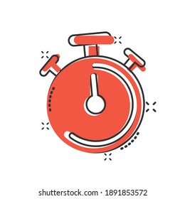 Clock icon in comic style. Watch cartoon vector illustration on white isolated background. Timer splash effect business concept.