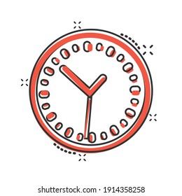 Clock icon in comic style. Watch cartoon vector illustration on white isolated background. Timer splash effect business concept.