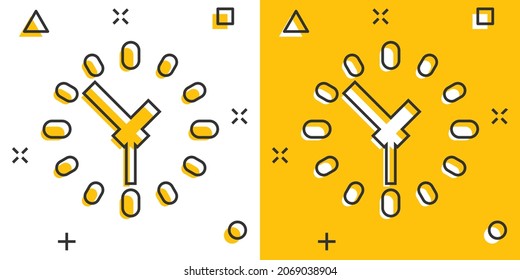 Clock icon in comic style. Watch cartoon vector illustration on white isolated background. Timer splash effect business concept.