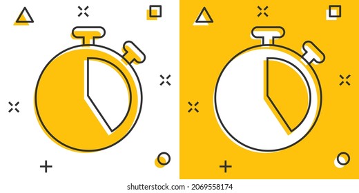 Clock icon in comic style. Watch cartoon vector illustration on white isolated background. Timer splash effect business concept.