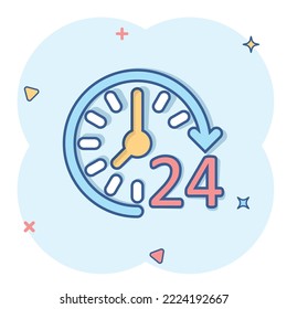 Clock icon in comic style. Watch cartoon vector illustration on white isolated background. Timer splash effect business concept.