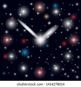 Clock icon. The concept of world time. Watch from the stars. Infinity of time.