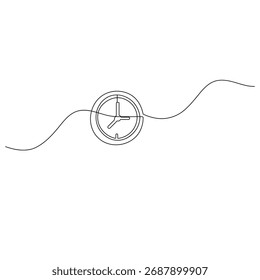 Clock icon  continuous one line drawing  outline vector illustration 