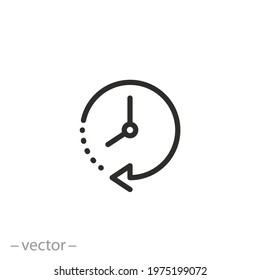 clock icon, deadline time, interval timer, fast hour, instant or short  period, thin line symbol on white background -  vector illustration eps10