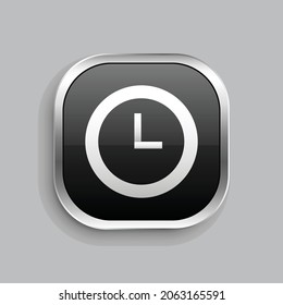 clock icon design. Glossy Button style rounded rectangle isolated on gray background.. Vector illustration