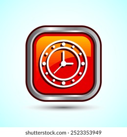 Ilustración del diseño del icono del reloj, icono del reloj para los App y los Sitios web, diseño cuadrado del Botón del color anaranjado