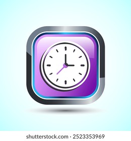 Ilustración del diseño del icono del reloj, icono del reloj para los App y los Sitios web, diseño cuadrado del Botón del color rosado