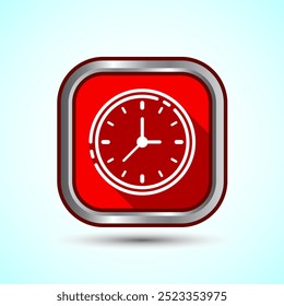 Ilustración del diseño del icono del reloj, icono del reloj para los App y los Sitios web, diseño rojo del Botón de la sombra