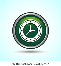 Clock Icon Design Illustration, Watch Icon For Apps and Websites, Green Color Round Button Design