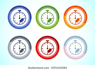 Clock Icon Design Illustration, Watch Icon For Apps and Websites, 6 color button design set 