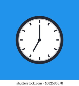 Clock icon design isolated on a blue background for website design in flat style. Office clock icon, Time icon. Vector illustration, eps10