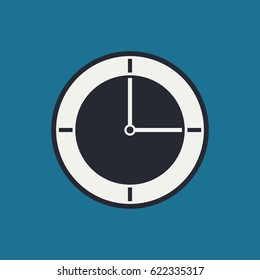 Clock icon design on a blue background, flat style. Time icon, office clock icon. Clock badge, symbol. Circle. Vector illustration, eps10. 