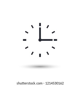 Clock icon design on a light background in flat style. Office clock icon, Time icon. Three o'clock. Vector illustration, eps10
