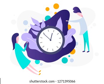 Clock icon design with people. Vector office clock icon