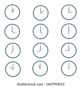 Clock icon design. Set of clock for every hour, Vector EPS10
