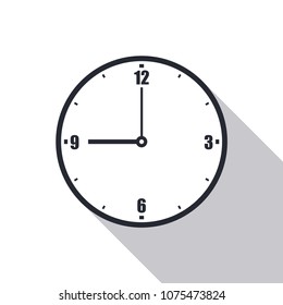 Clock icon design with shadow on a light background. Vector illustration, eps10