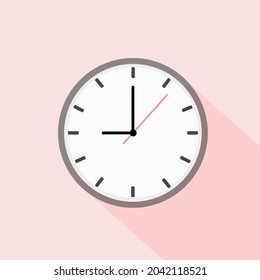 clock icon design vector office clock icon with shadow nine o'clock on a pink background
