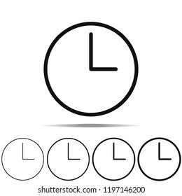 clock icon in different shapes, thickness. Simple outline vector of web for UI and UX, website or mobile application
