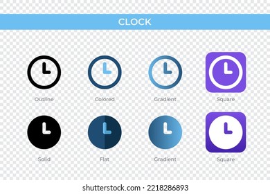 clock icon in different style. clock vector icons designed in outline, solid, colored, gradient, and flat style. Symbol, logo illustration. Vector illustration