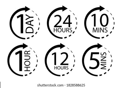 Clock Icon With Different Times. Delivery Or Service Symbol. Day, Hour, Minute Of Work. Vector Illustration.