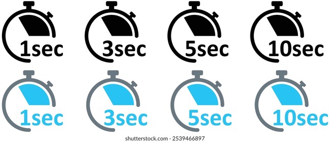 Ícone de Relógio. cronômetro ou cronômetro digital, Contagem regressiva de 1, 3, 5, 10 Seg. Tempo de cozinha, tempo de espera, assar, entrega para aplicativo. Isolado no fundo branco.