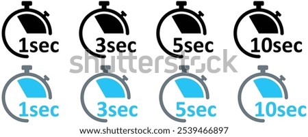 Clock Icon. Digital stopwatch or timer, Countdown from 1, 3, 5, 10 Sec. Cooking time, holding time, baking, delivery for app. Isolated on white Background.