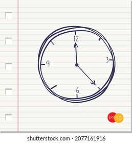 clock icon doodle on paper background 