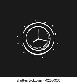 Clock icon in doodle sketch lines. Alarm waking waker morning