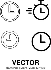 clock icon, editable stroke, vector clock icon set on white background 