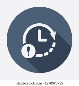 Clock icon with exclamation mark. Clock icon and alert, error, alarm, danger symbol. Vector icon