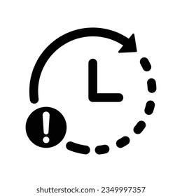 Clock icon with exclamation mark. Clock icon and alert, error, alarm, danger symbol. Vector icon