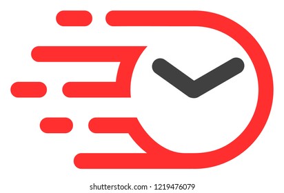 Clock icon with fast rush effect in red and black colors. Vector illustration designed for modern abstraction with symbols of speed, rush, progress, energy.