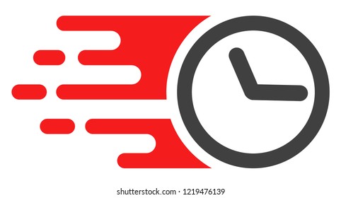 Clock icon with fast speed effect in red and black colors. Vector illustration designed for modern abstraction with symbols of speed, rush, progress, energy.