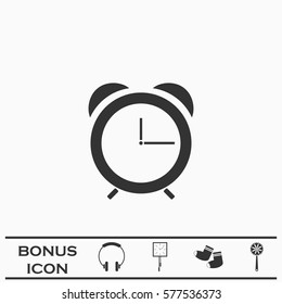 Clock icon flat. Black pictogram on white background. Vector illustration symbol and bonus button