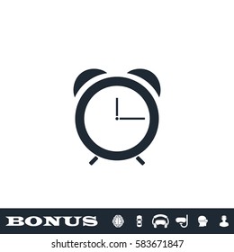 Clock icon flat. Black pictogram on white background. Vector illustration symbol and bonus button