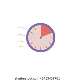 Icono de reloj, ilustración vectorial de estilo caricatura plana aislada en fondo blanco. Símbolo del tiempo de velocidad, simple cara de reloj de imagen sin números, líneas que muestran el espesor y la velocidad al lado izquierdo