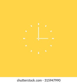 Clock icon with flat design and shadow on yellow background, vector illustration