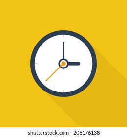 Clock icon , Flat design style, vector illustration. long shadow icon.