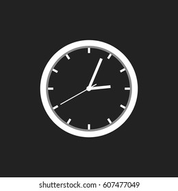 Clock icon, flat design. Vector illustration on black background
