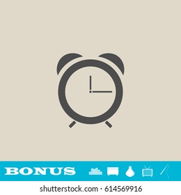 Clock icon flat. Grey pictogram on light background. Vector illustration symbol and bonus button real estate, ottoman, vase, tv, fishing rod