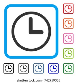 Clock icon. Flat grey pictogram symbol in a light blue rounded squared frame. Black, gray, green, blue, red, orange color versions of Clock vector. Designed for web and application UI.