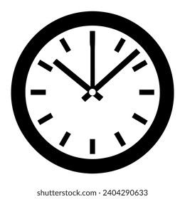 Clock Icon Flat Illustration Vector Silhouette on White Background, Vector analog clock icon.