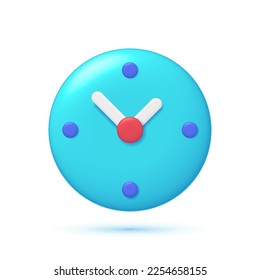 Clock icon in flat style. 3d Clock face. Cartoon timer on blue background. Business watch. Vector design simple element for you project - Shutterstock ID 2254658155
