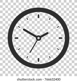 Clock icon in flat style, black timer on transparent background, business watch. Vector design element for you project