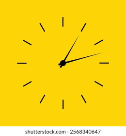 Clock icon in flat style isolated on yellow background. watch application icons. clock icon. wall clock design. vector illustration