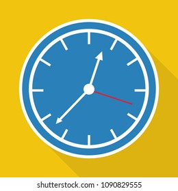clock icon in flat style with long shadow, isolated vector illustration on yellow transparent background