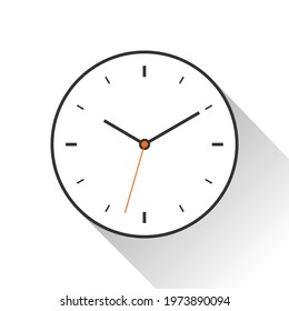 Clock icon in flat style, minimalistic timer on white background. Business watch. Vector design element for you project