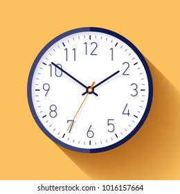 Clock icon in flat style with numbers, timer on color background. Business watch. Vector design element for you project