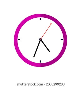 Clock icon in flat style purple colour, timer on white background. Vector design element