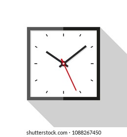 Clock icon in flat style, square timer on white background. Business watch. Vector design element for you project